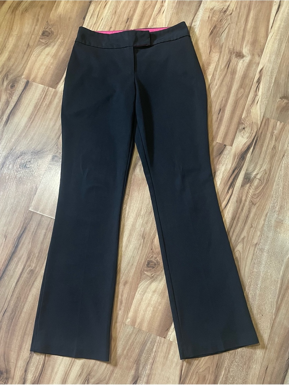 Rave Y2K Black Mid Rise Flared Trouser Pants Hot Pink Trim Sz 7
